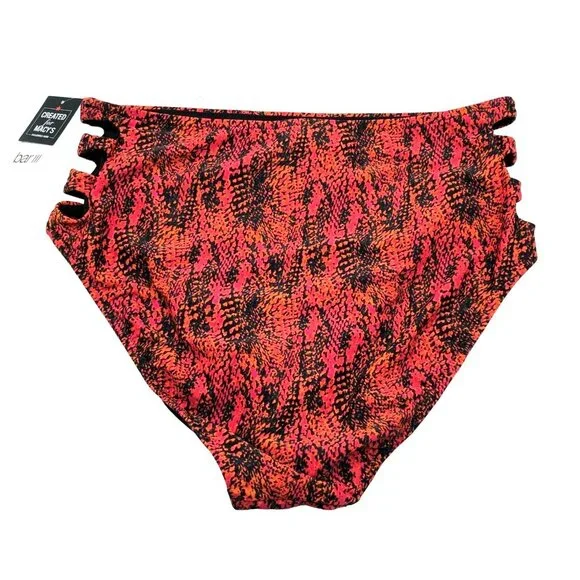 Bar III S Viper Snakeskin Ruby High-waist Cut-out Side Slit Bikini Bottom Red - Picture 6 of 8